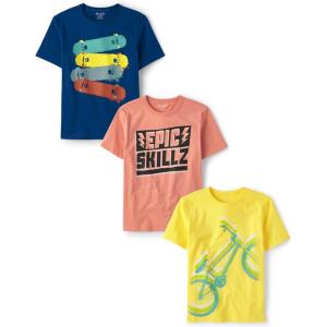 imageThe Childrens Place Boys Sports Short Sleeve Graphic TShirts MultipackSkateboardsEpic SkillzBike 3pack