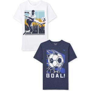 imageThe Childrens Place Boys Sports Short Sleeve Graphic TShirts MultipackSoccer KickGoal 2pack