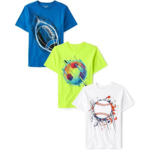 imageThe Childrens Place Boys Sports Short Sleeve Graphic TShirts MultipackSoccerBaseballFootball Blue 3pack