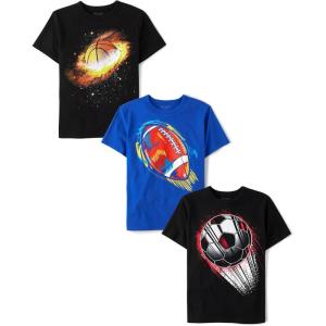 imageThe Childrens Place Boys Sports Short Sleeve Graphic TShirts MultipackSolar BasketballSoccerFootball 3pack