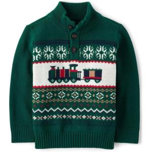 imageThe Childrens Place Girls and Toddler Long Sleeve Mock Neck Pullover SweaterGreen Train Mock Neck