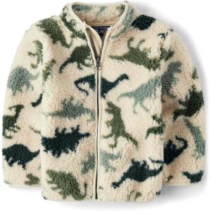 imageThe Childrens PlaceBaby Boysand Toddler Cozy Fuzzy Sherpa JacketHay Stack Dinos3 Years