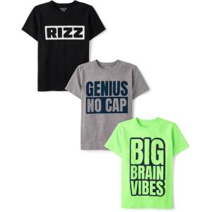 imageThe Childrens Place Boys Assorted Everyday Short Sleeve Graphic TShirts MultipackGeniusBig BrainRizz 3pack