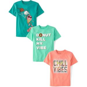 imageThe Childrens Place Boys Assorted Everyday Short Sleeve Graphic TShirts MultipackIce CreamDonutChill 3pack