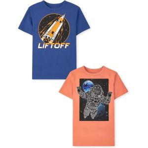imageThe Childrens Place Boys Assorted Everyday Short Sleeve Graphic TShirts MultipackLift OffAstronaut 2pack