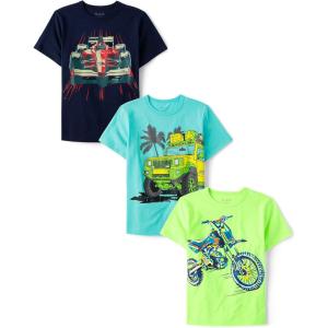 imageThe Childrens Place Boys Vehicle Short Sleeve Graphic TShirts MultipackMotorcyleSafariRacecar 3pack