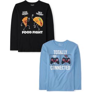 imageThe Childrens Place boys Gamer Long Sleeve Graphic TshirtsmultipacksFood FightConnected 2pack