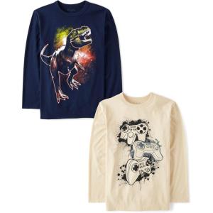 imageThe Childrens Place boys Gamer Long Sleeve Graphic TshirtsmultipacksGame ControllerDino Glow 2pack