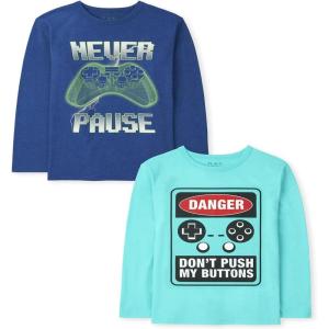 imageThe Childrens Place boys Gamer Long Sleeve Graphic TshirtsmultipacksNever PauseDanger 2pack