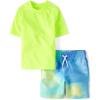 imageThe Childrens Place Boys Short Sleeve Rash Guard and Swim Trunk 2Piece SetBubbly Blue