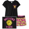 imageThe Childrens Place Girls Sleeve Top and Shorts2 Piece Pajama SetHappy Face Vibes