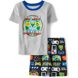 imageThe Childrens Place Boys 100 Cotton Sleeve Top and Shorts2 Piece Pajama SetDo Not Disturb Gamer