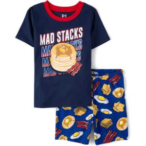 imageThe Childrens Place Boys 100 Cotton Sleeve Top and Shorts2 Piece Pajama SetMad Pancake Stacks