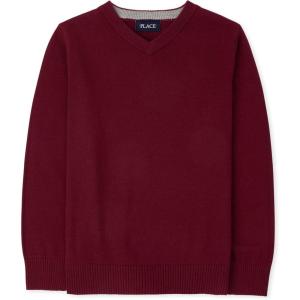 imageThe Childrens Place Boys Long Sleeve VNeck Pullover SweaterRedwood