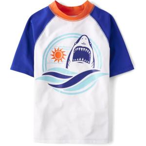 imageThe Childrens Place Boys Short Sleeve Rash GuardWhite Shark