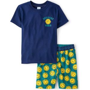 imageThe Childrens Place Boys Sleeve Top and Shorts2 Piece Pajama SetHappy Face Vibes