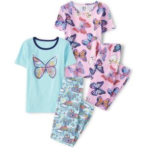 imageThe Childrens Place Girls 100 Cotton Short Sleeve Top and Pants2 Piece Pajama SetButterfly RainbowsButterflies 2pack