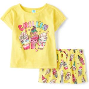 imageThe Childrens Place Girls Sleeve Top and Shorts2 Piece Pajama SetHazy Daisy Chillin