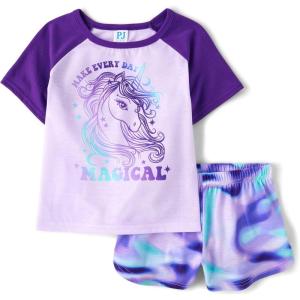 imageThe Childrens Place Girls Sleeve Top and Shorts2 Piece Pajama SetMagical Unicorn