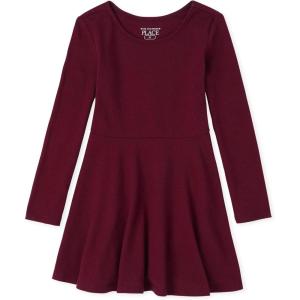 imageThe Childrens Place Girls and Toddler Solid Long Sleeve Skater DressRubine Single