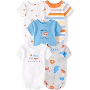 imageThe Childrens Place babyboys And Newborn Short Sleeve BodysuitsmultipacksWhite Safari 5pack