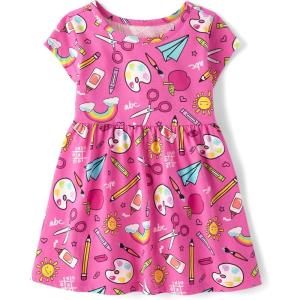 imageThe Childrens Place Baby Girls and Toddler Short Sleeve Casual DressesPink School Doodle