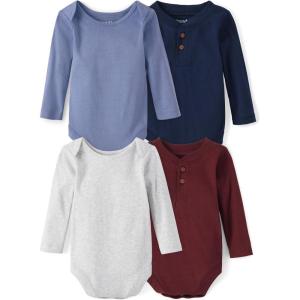 imageThe Childrens Place babyboys And Newborn Long Sleeve Bodysuits MultipacksBurgundyHt LunarMood BlueTidal 4pack