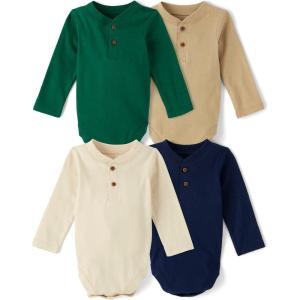 imageThe Childrens Place babyboys And Newborn Long Sleeve Bodysuits MultipacksCreamTanBlackBrown Henley 4pack