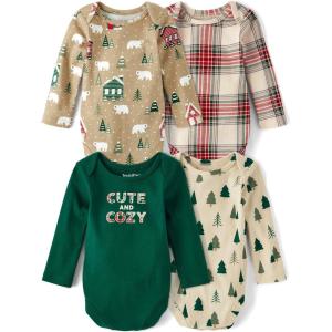 imageThe Childrens Place babyboys And Newborn Long Sleeve Bodysuits MultipacksWinter Christmas Prints 4pack