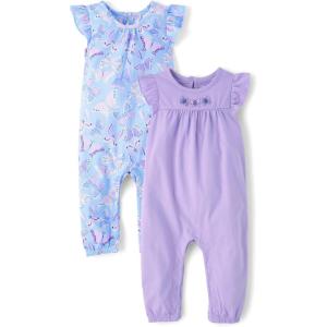imageThe Childrens Place babygirls And Newborn Sleeveless Pant Romper Playwear OutfitButterflyPurple 2pack