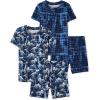 imageThe Childrens Place Boys KidsPJ 100 Cotton Sleeve Top and Shorts2 Piece Pajama SetCamoDino Glow