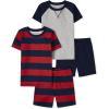 imageThe Childrens Place Boys KidsPJ 100 Cotton Sleeve Top and Shorts2 Piece Pajama SetNavyRed Rugby Stripe