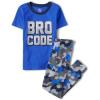 imageThe Childrens Place Boys Snug Fit 100 Cotton Short Sleeve Top and Pants 2 Piece Pajama SetBro Code
