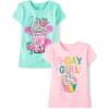 imageThe Childrens Place Girls Assorted Everyday Short Sleeve Graphic TShirts MultipackBirthday GirlHappy Kind 2pack