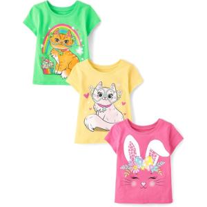 imageThe Childrens Place Baby and Toddler Girls All Holidays Short Sleeve Graphic TShirts MultipackCatSt Pats CatEaster Bunny 3pack