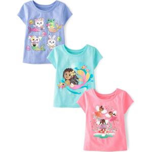imageThe Childrens Place Baby and Toddler Girls Assorted Everyday Short Sleeve Graphic TShirts MultipackAnimal MermaidsFairiesMermaid 3pack