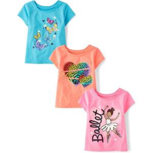 imageThe Childrens Place Baby and Toddler Girls Assorted Everyday Short Sleeve Graphic TShirts MultipackBalletButterfliesHearts 3pack