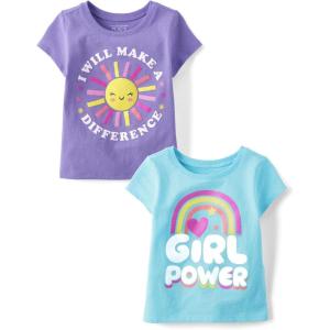 imageThe Childrens Place Baby and Toddler Girls Assorted Everyday Short Sleeve Graphic TShirts MultipackBe Kind SnailFrog Mushroom 2pack