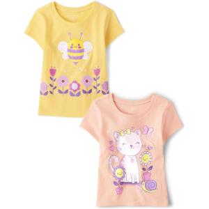 imageThe Childrens Place Baby and Toddler Girls Assorted Everyday Short Sleeve Graphic TShirts MultipackBee FlowerCat Flower 2pack