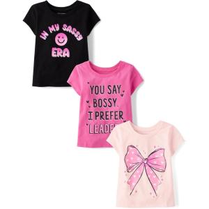 imageThe Childrens Place Baby and Toddler Girls Assorted Everyday Short Sleeve Graphic TShirts MultipackBossy Sassy 3pack