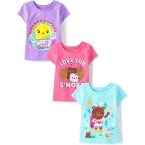 imageThe Childrens Place Baby and Toddler Girls Assorted Everyday Short Sleeve Graphic TShirts MultipackCamp 3pack
