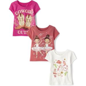 imageThe Childrens Place Baby and Toddler Girls Assorted Everyday Short Sleeve Graphic TShirts MultipackCowgirl BootsWesternDance Girl 3pack