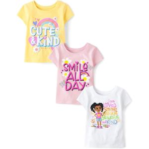 imageThe Childrens Place Baby and Toddler Girls Assorted Everyday Short Sleeve Graphic TShirts MultipackCute KidHappyGirl Words 3pack