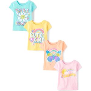 imageThe Childrens Place Baby and Toddler Girls Assorted Everyday Short Sleeve Graphic TShirts MultipackGirl Power 4pack