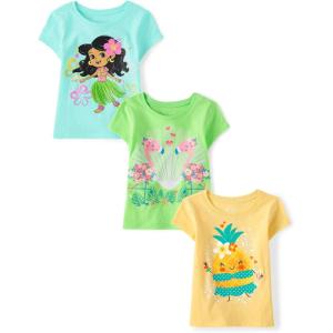 imageThe Childrens Place Baby and Toddler Girls Assorted Everyday Short Sleeve Graphic TShirts MultipackGirlFlamingosPineapple 3pack
