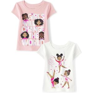 imageThe Childrens Place Baby and Toddler Girls Assorted Everyday Short Sleeve Graphic TShirts MultipackGirlsGymnastics 2pack