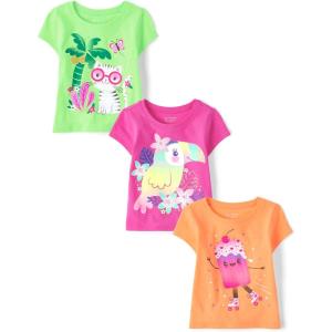 imageThe Childrens Place Baby and Toddler Girls Assorted Everyday Short Sleeve Graphic TShirts MultipackHawaiian 3pack