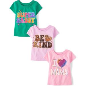 imageThe Childrens Place Baby and Toddler Girls Assorted Everyday Short Sleeve Graphic TShirts MultipackHeart MamaBe KindSuper Sassy 3pack