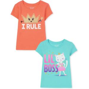 imageThe Childrens Place Baby and Toddler Girls Assorted Everyday Short Sleeve Graphic TShirts MultipackI RuleLil Boss 2pack