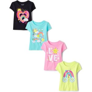 imageThe Childrens Place Baby and Toddler Girls Assorted Everyday Short Sleeve Graphic TShirts MultipackLove FlowerRainbow FlowerHappy RainbowRainbow Love